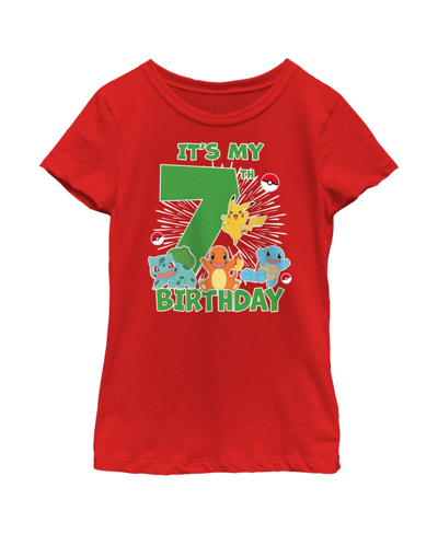 Nintendo Girl's Pokemon It's My 7th Birthday Starters Child T-shirt In Red