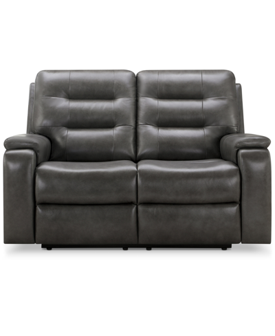 Abbyson Living Waylen 59" Top-grain Leather Manual Reclining Loveseat In Gray