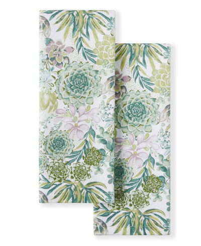 Martha Stewart Succulents Dual Purpose Kitchen Towel 2-pack Set, 16" X 28" In Green
