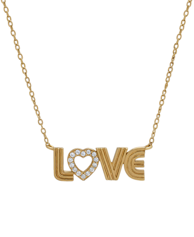 Macy's Lab-grown White Sapphire Love 18" Pendant Necklace (1/8 Ct. T.w.) In 14k Gold-plated Sterling Silver
