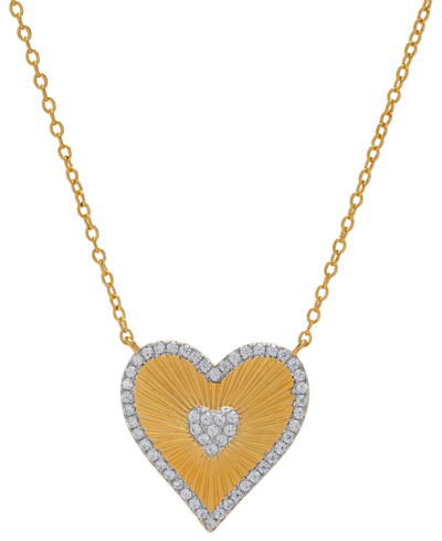 Macy's Lab- Grown White Sapphire Ridged Heart 18" Pendant Necklace (1/2 Ct. T.w.) In 14k Gold-plated Sterli