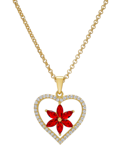 Macy's Lab-grown Ruby (1-1/5 Ct. T.w.) & Lab-grown White Sapphire (3/8 Ct. T.w.) Flower Heart 18" Pendant N