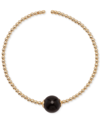 Macy's Cultured Freshwater Pearl (9-1/2mm) & Polished Bead Solitaire Coil Bracelet In 18k Gold-plated Sterl In Onyx