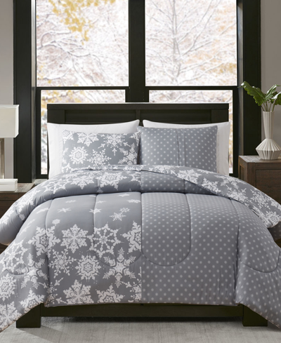 Keeco Holiday Snowflake Reversible 3-piece Comforter Set, Created For Macy's In Gray