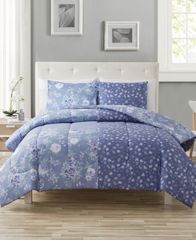 Keeco Maddie Floral Reversible 3-piece Comforter Set, Created For Macy's In Purple