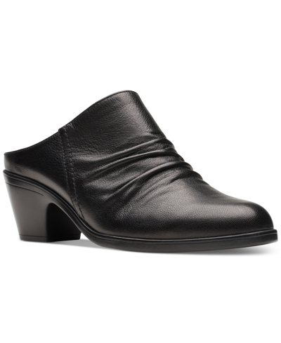 Clarks Women's Emily 2 Charm Ruched Round-toe Mules In Black Leather