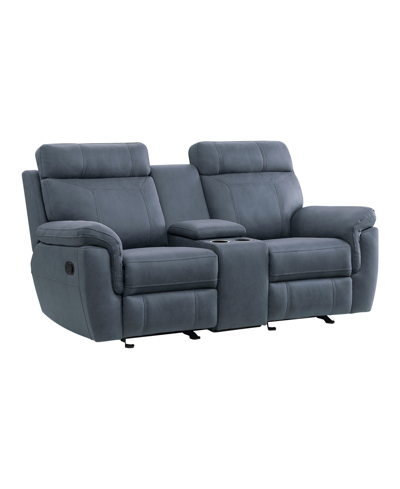 Homelegance White Label Nadia 76" Double Glider Reclining Loveseat With Center Console In Blue