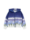 Monnalisa Printed Cotton Zip Hoodie In Blue + Cream
