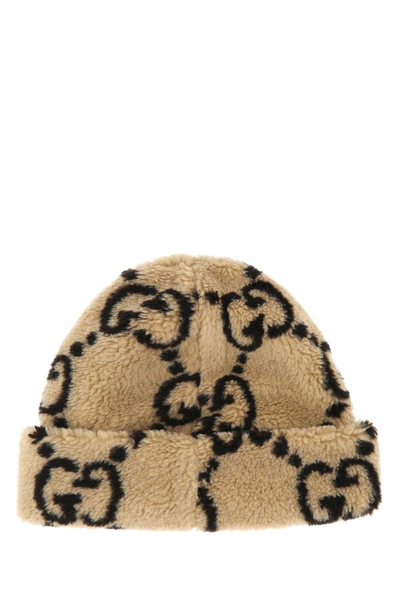 Gucci Gg Wool-blend Fleece Beanie In Beige/dark Brown