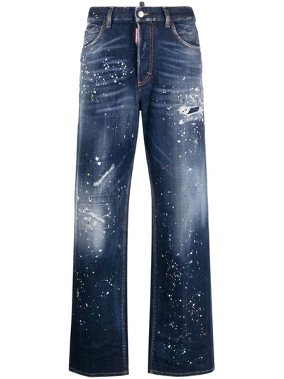 Dsquared2 Paint Splatter-detail Washed Denim Jeans In Navy Blue
