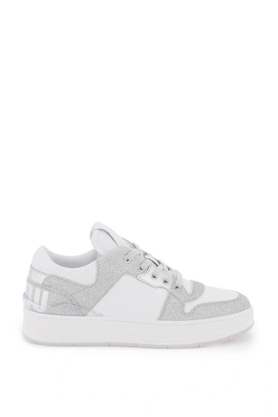 Jimmy Choo Leather Sneakers With Glittered Profiles In White