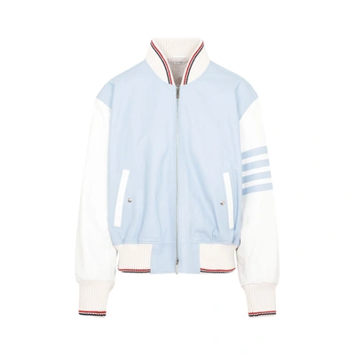 Thom Browne 4 Bar Stripe Bomber Jacket In Light Blue
