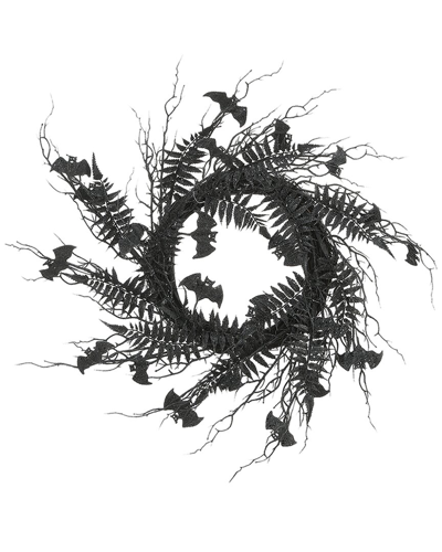 National Tree Company 24 Halloween Black Fern And Bats Wreath