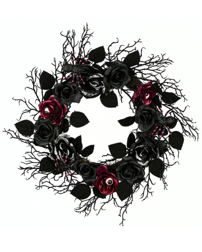 National Tree Company 22" Halloween Rose Wreath In Black