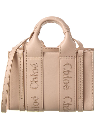 Chloé Woody Mini Leather Tote In Pink