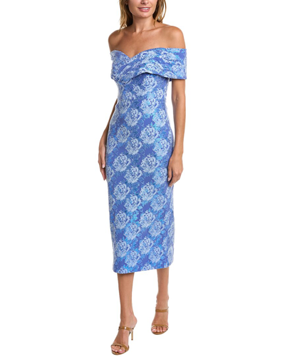 Theia Stretch Jacquard Fitted Cocktail Dress In Blue