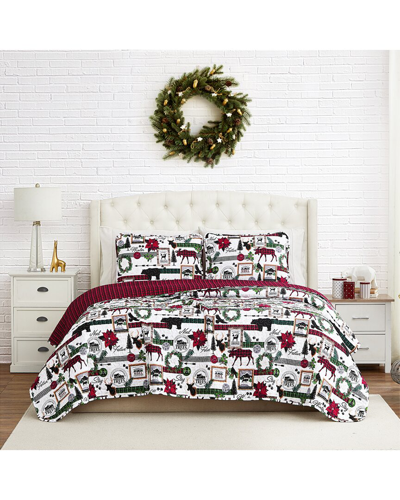 Southshore Fine Linens Merry Town Christmas Oversized Reversible Quilt Set In Red
