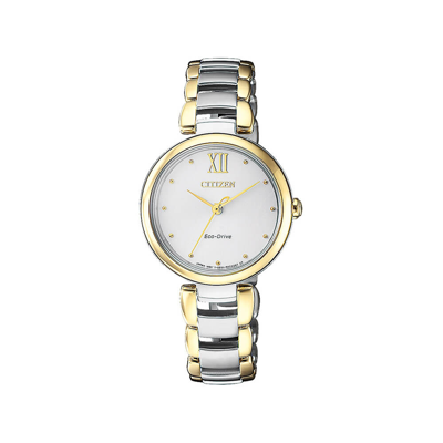 Citizen Eco-drive White Dial Ladies Watch Em0534-80a In Gold Tone / White