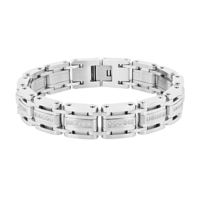 Robert Alton 1ctw Diamond Stainless Steel Men's Link Bracelet In Silver-tone