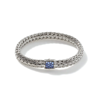 John Hardy Classic Chain Blue Sapphire Sterling Silver Pave Bracelet - Bbs90409bspxum In Silver-tone