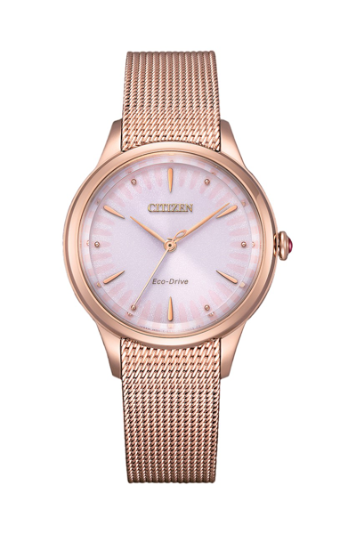 Citizen L Series Eco-drive Ladies Watch Em0819-80x In Gold / Mother Of Pearl / Pink