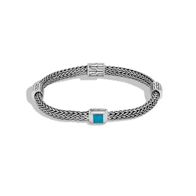 John Hardy Classic Chain Turquoise Sterling Silver Four Station Bracelet - Bbs961871tqxm In Silver-tone
