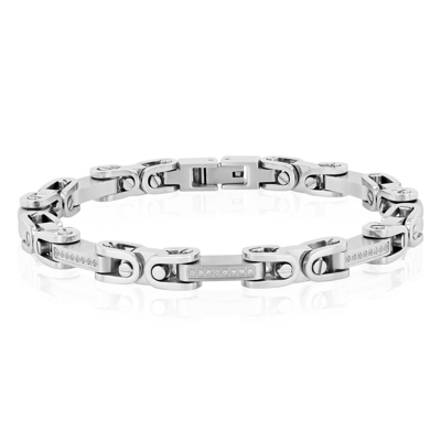 Robert Alton 1/4ctw Diamond Stainless Steel Men's Link Bracelet In Silver-tone