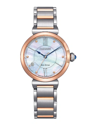 Citizen L Series Ladies Eco-drive Watch Em1074-82d In Two Tone  / Blue / Gold Tone / Mother Of Pearl / Rose / Rose Gold Tone