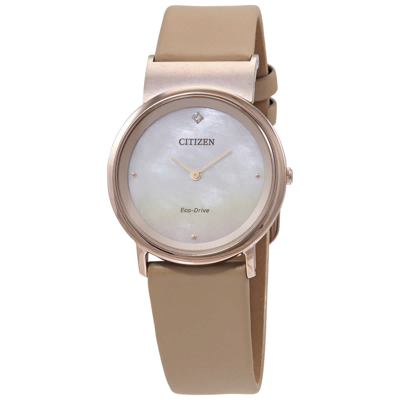 Citizen White Mother Of Pearl Dial Ladies Watch Eg7073-16y In Beige / Gold / Gold Tone / Mother Of Pearl / Pink / White