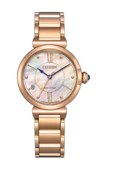 Citizen L Series Ladies Eco-drive Watch Em1073-85y In Blue / Gold Tone / Mother Of Pearl / Rose / Rose Gold Tone