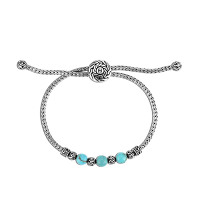 John Hardy Classic Chain Pull Through With Turquoise Sterling Silver Bracelet - Bbs900008tqxm-l In Silver-tone