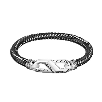 John Hardy Classic Chain Stainless Steel And Black Rubber Strap Bracelet - Bm900287blxum In Silver-tone