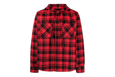 Pre-owned Off-white Check-print Flannel Hoodie Black/red