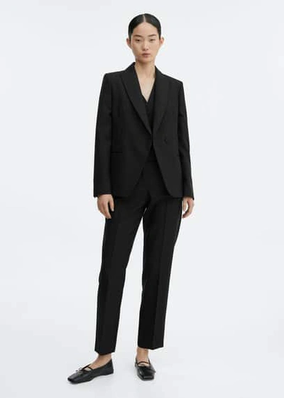 Mango Wool Suit Straight Trousers Black
