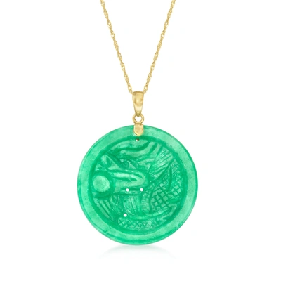 Ross-simons Carved Jade Pendant Necklace In 14kt Yellow Gold In Green