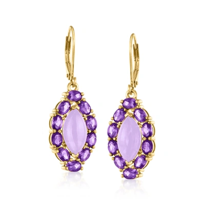 Ross-simons Lavender Jade And Amethyst Drop Earrings In 18kt Gold Over Sterling In Purple