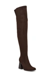 Nine West Women's Begone Block Heel Over The Knee Dress Boots In Dark Brown Suede