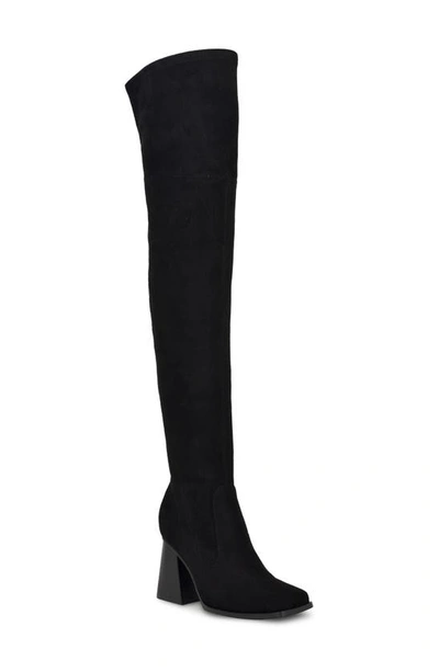 Nine West Women's Begone Block Heel Over The Knee Dress Boots In Black- Faux Suede