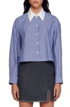 Sandro Rhinestone-embellished Striped Cotton Shirt In Bleu_anthracite