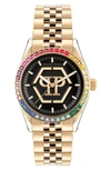 Philipp Plein Date Superlative Crystal Watch In Ip Yellow Gold