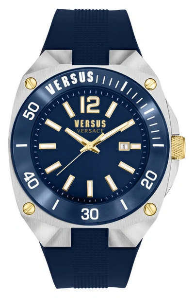 Versus Versace  Reaction Silicone Watch Man Wrist Watch Silver Size Onesize Stainless Steel In Blue