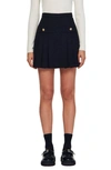 Sandro Womens Striped Flared Stretch-wool Mini Skirt Navy Blue In Black