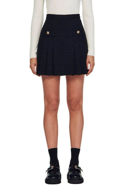 Sandro Womens Striped Flared Stretch-wool Mini Skirt Navy Blue