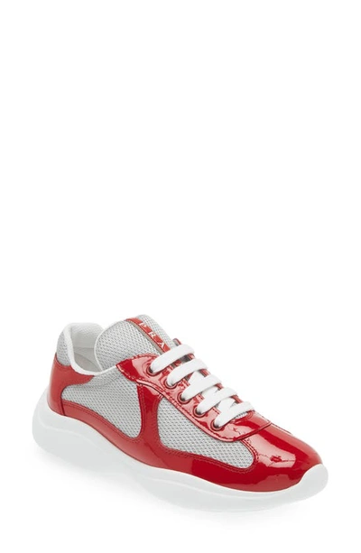 Prada America's Cup Vernice Patent Runner Sneakers In Rosso