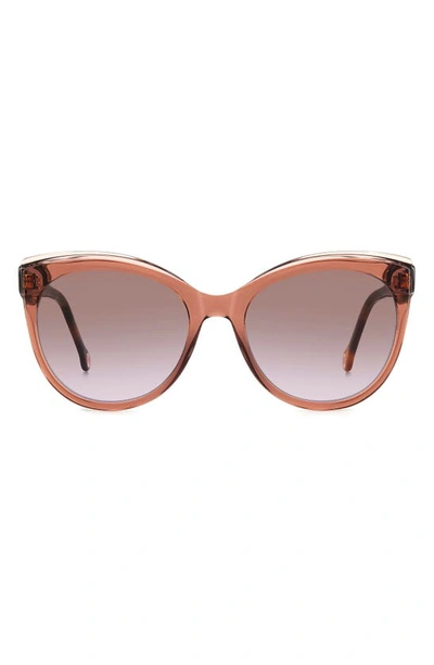 Carolina Herrera 57mm Gradient Round Cat Eye Sunglasses In Havana/ Grey Shaded Pink