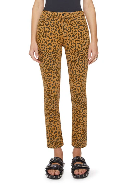 Mother The Mid Rise Rider Ankle Leopard Jeans In Brown