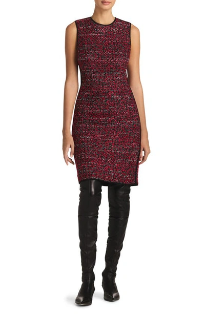 St John Metallic Boucle Tweed Sleeveless Dress In Crimson/ Black Multi