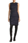 ST JOHN METALLIC BOUCLETTE TWEED SLEEVELESS SHEATH DRESS