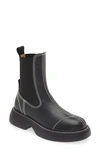 Ganni Topstitched Leather Chelsea Boots In Black