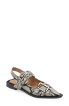 Ganni Snake Printed Chunky Buckle Ballerinas In Sand